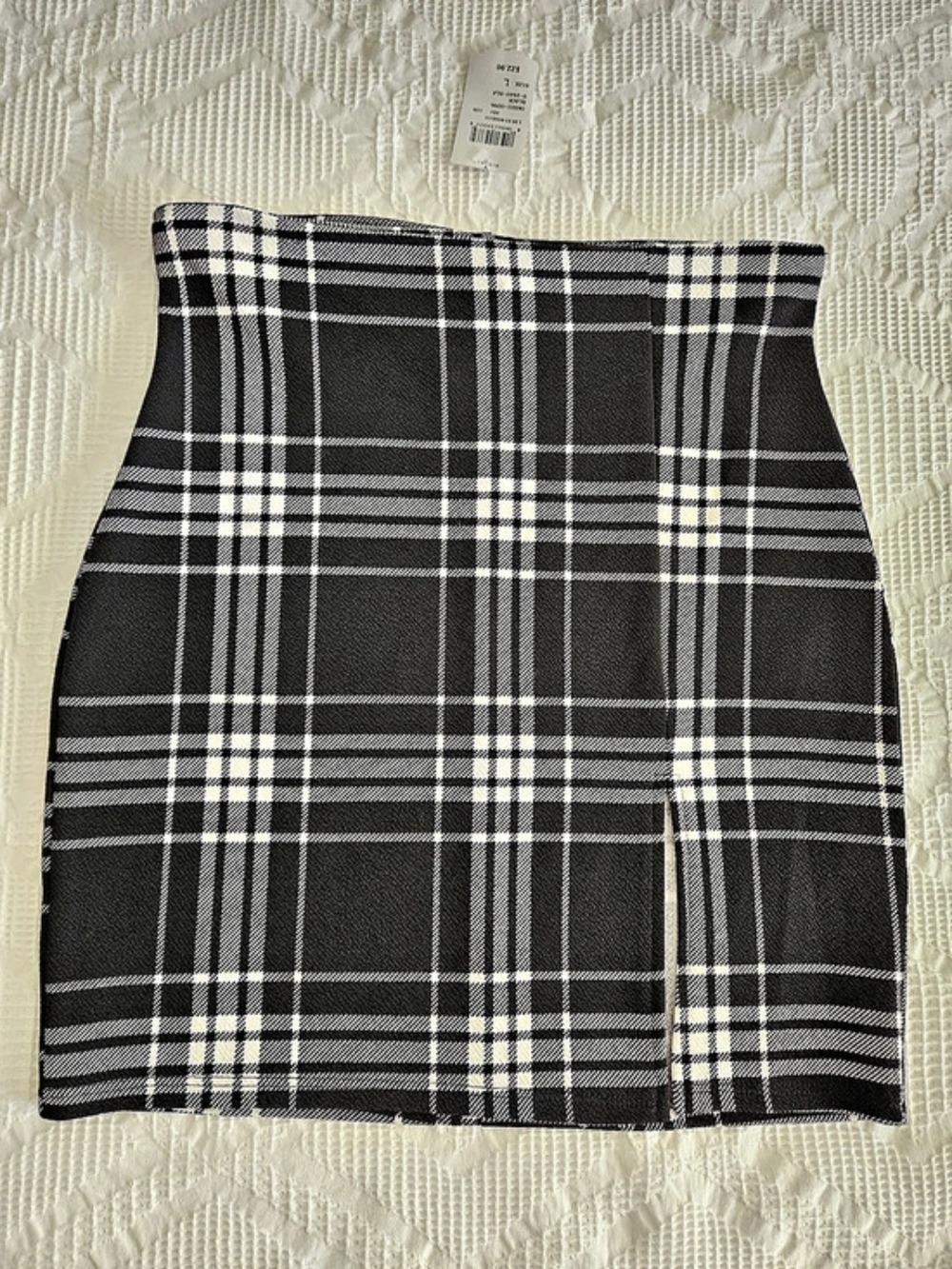 Windsor Plaid Mini Skirt With Slit in Black & White NWT